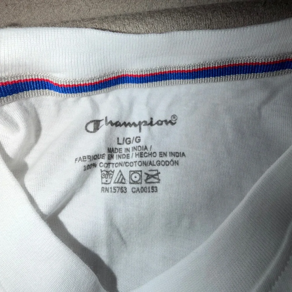Champion Mens White Long Sleeve Sleep Shirt Vertical Script Logo Large NEW